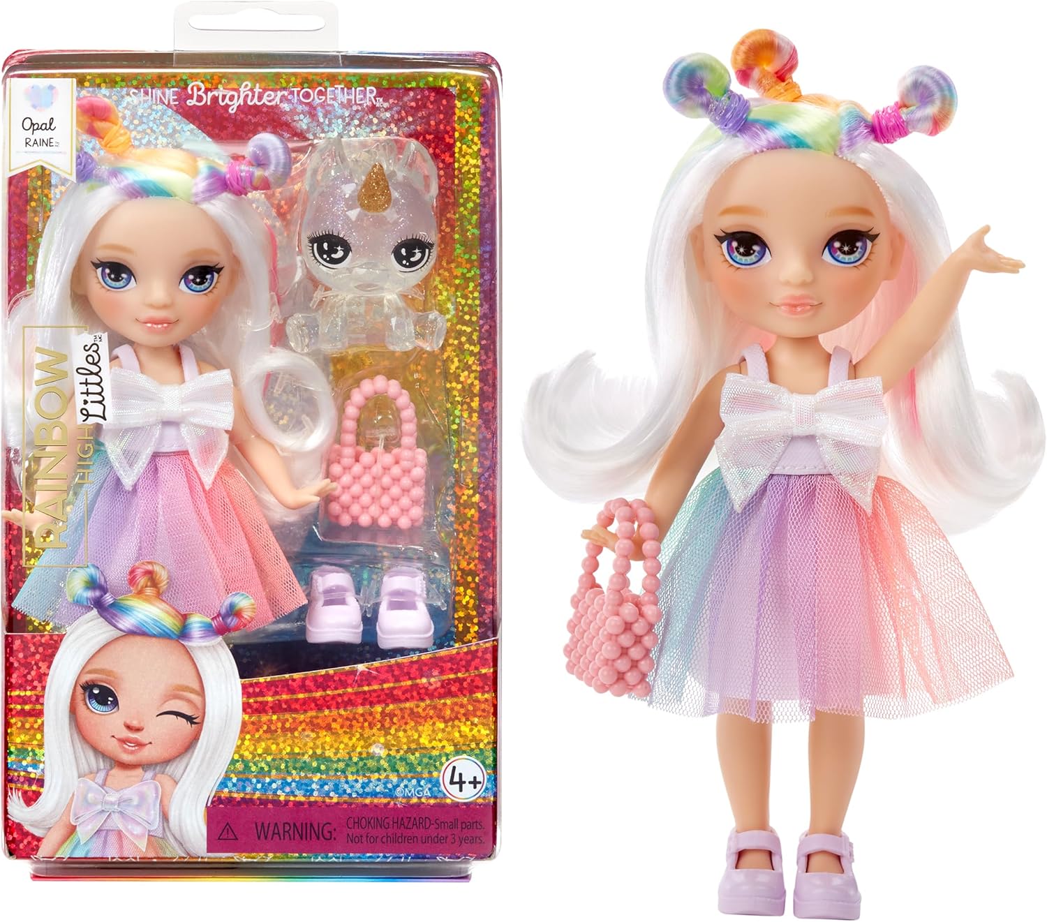 Rainbow High Littles – Opal Raine, Rainbow 5.5" Posable Small Doll with Purse, Magical Pet Unicorn, Girls Toy Gift, Kids Ages 4-12 Years