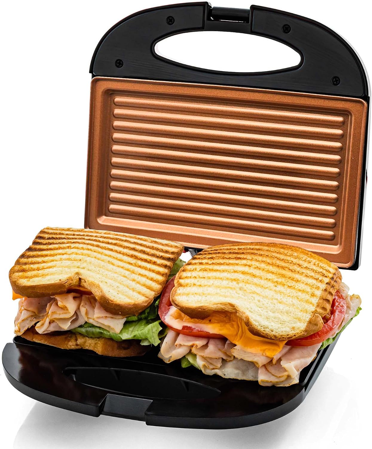 OVENTE Electric Panini Press Grill, 750W Nonstick Plates, Copper GP0110CO