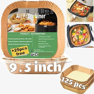Air Fryer Liners for Power XL, Chefman 10QT 12QT Oven, Instant Pot Air Fryer, XL Disposable Air Fryer Paper Liners，Air Fryer Parchment Paper Liners 9.5 Inch Square, 125PCS Air Fryer Oven Liners