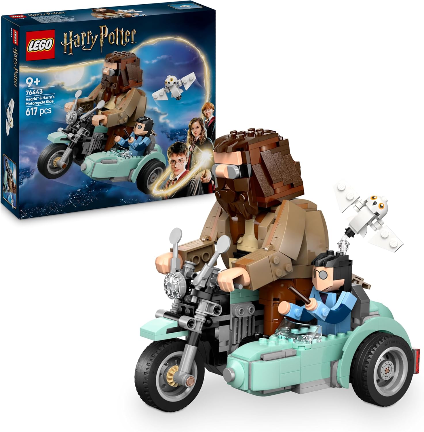 LEGO Harry Potter Hagrid & Harry’s Motorcycle Ride - Play and Display Motorbike Toy with a Sidecar & Hedwig Owl Figure - Wizarding World Gift for 9+ Year Old Girls & Boys - 76443