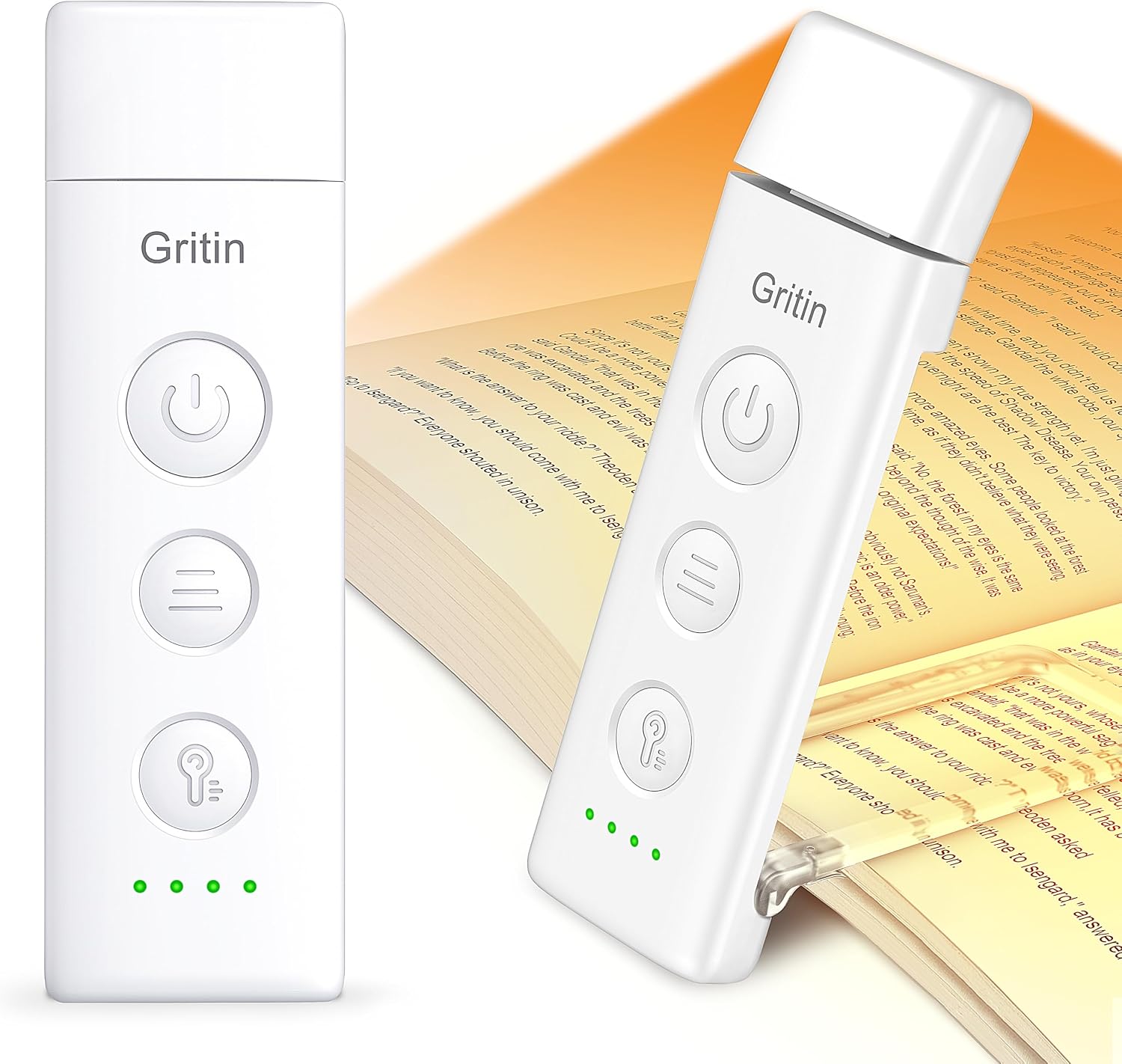Gritin Book Light Rechargeable, Reading Light Lamp Clip on Book for Reading