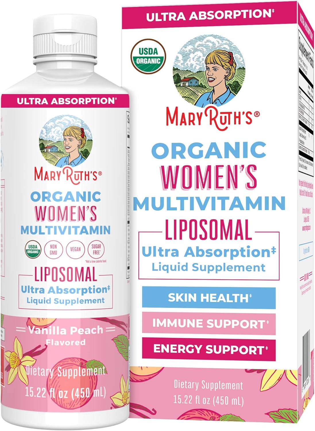 MaryRuth Organics USDA Organic Multivitamin for Women, Sugar Free Womens Multivitamin, Liquid Vitamins for Women, Immune Support Supplement, Ashwagandha, Methylfolate, Vegan, Non-GMO, 15.22 Fl Oz