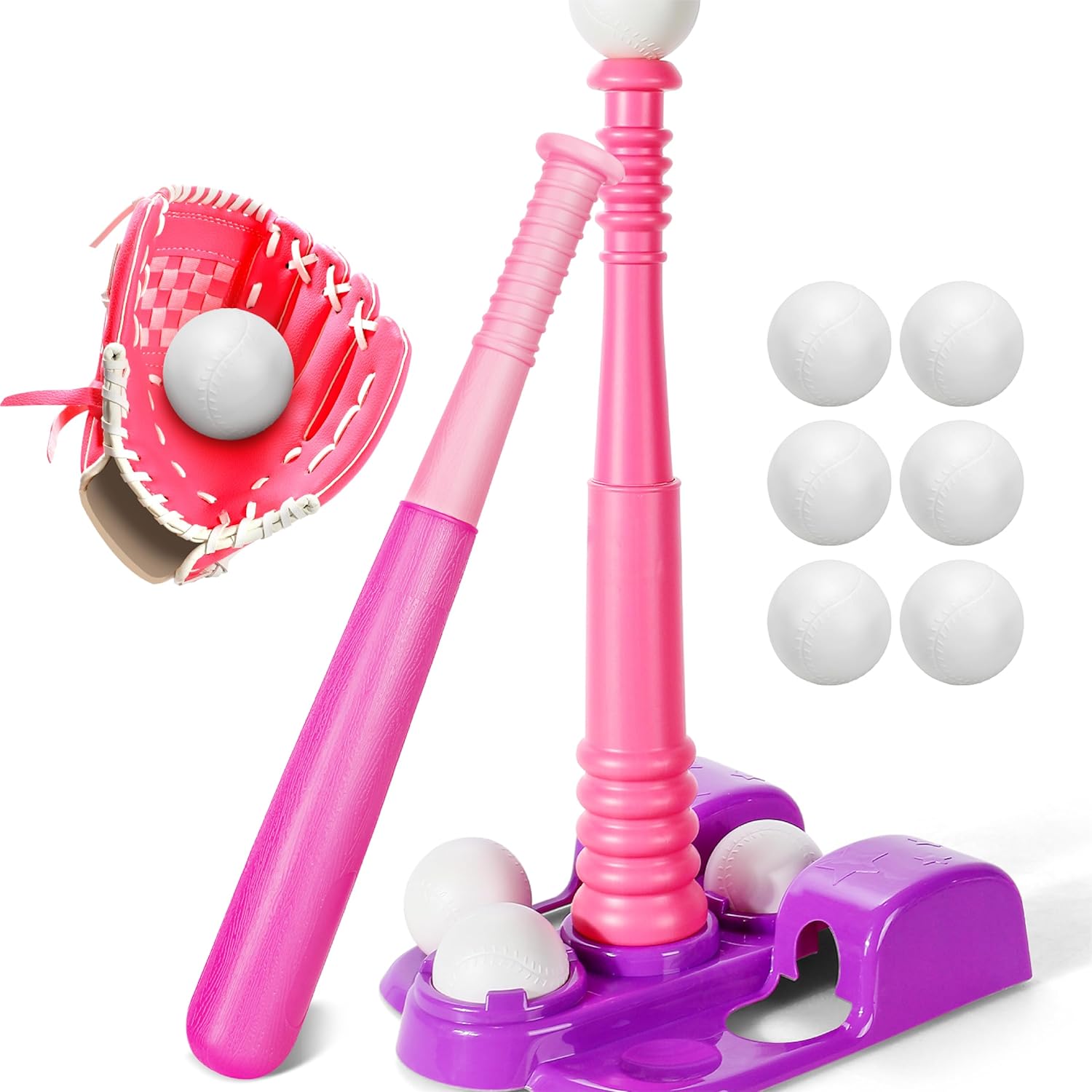 TOY Life Tball Set for Kids 3-5 5-8, Toddler Baseball Set for Girls, T Ball Stand Sets with Baseball Glove, Tball Bating Tee Outdoor Indoor Toys for Toddler Girls
