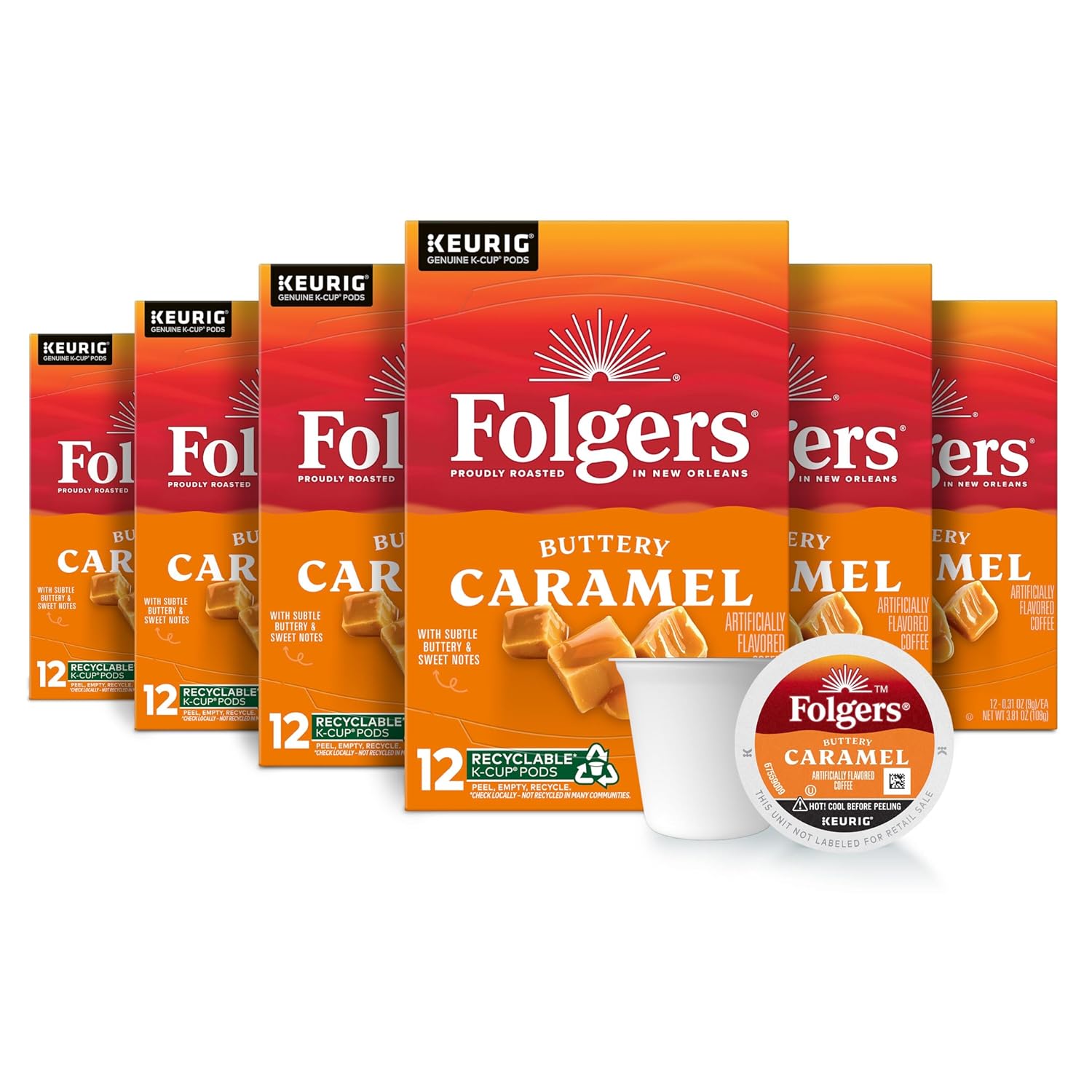 Folgers Buttery Caramel Flavored Coffee, 72 Keurig K-Cup Pods