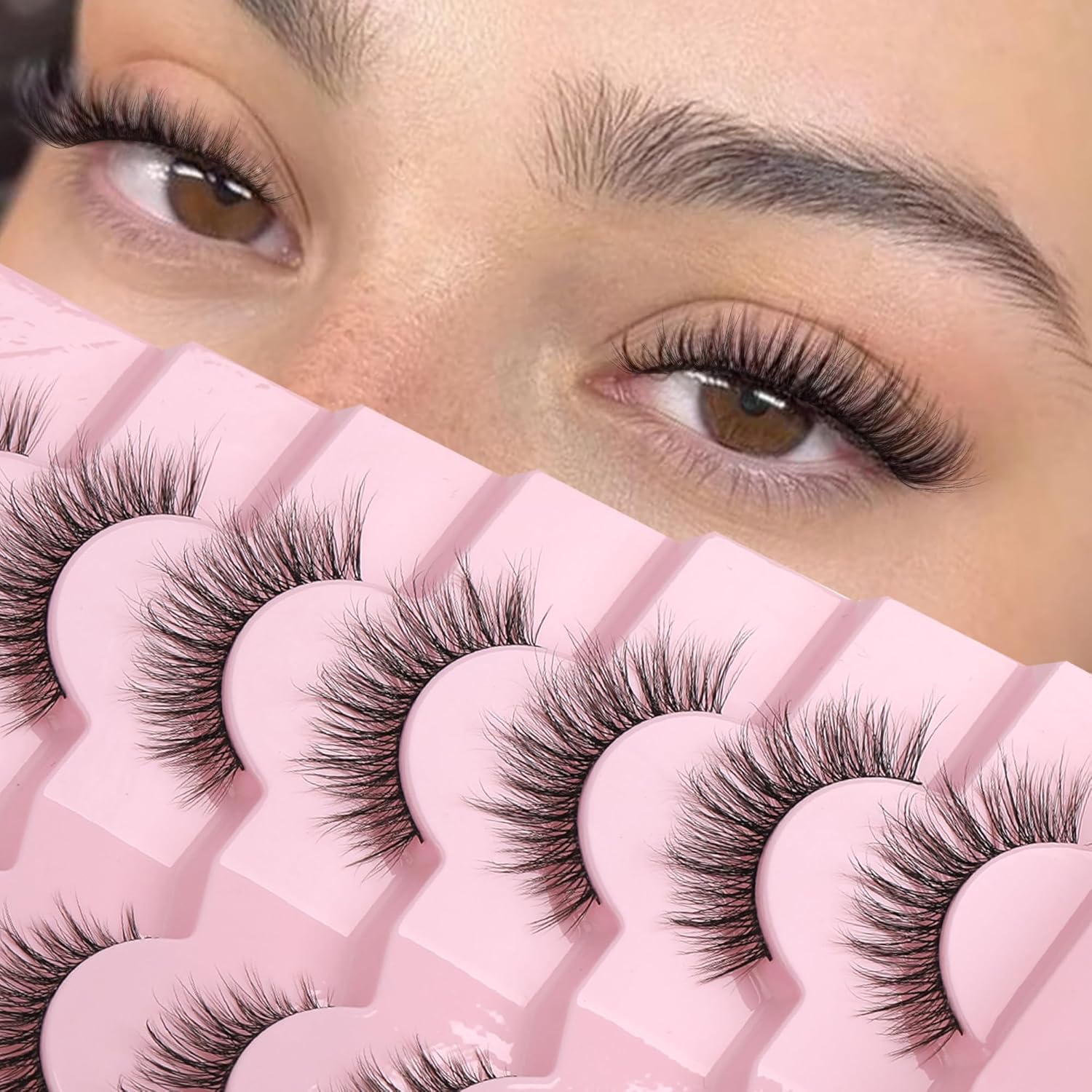 Onlyall Natural Lashes Wispy Strip Eyelashes Natural Looking False Eye Lash Soft Flared Fake Eyelash Fluffy Thin Band Pack 7 Pairs D-K06