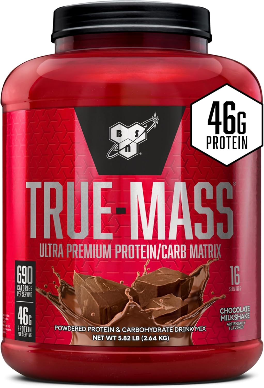 BSN TRUE-MASS Weight Gainer, Muscle Mass Gainer Protein Powder, Chocolate Milkshake, 5.82 Pound