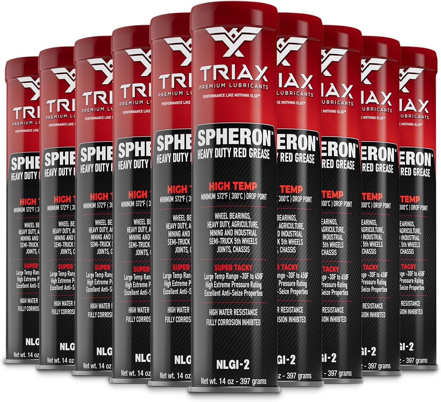 TRIAX Spheron High Temp Wheel Bearing Grease, Tacky Lithium Complex, Heavy Duty Waterproof (14 Oz Tube - 10 Pack)