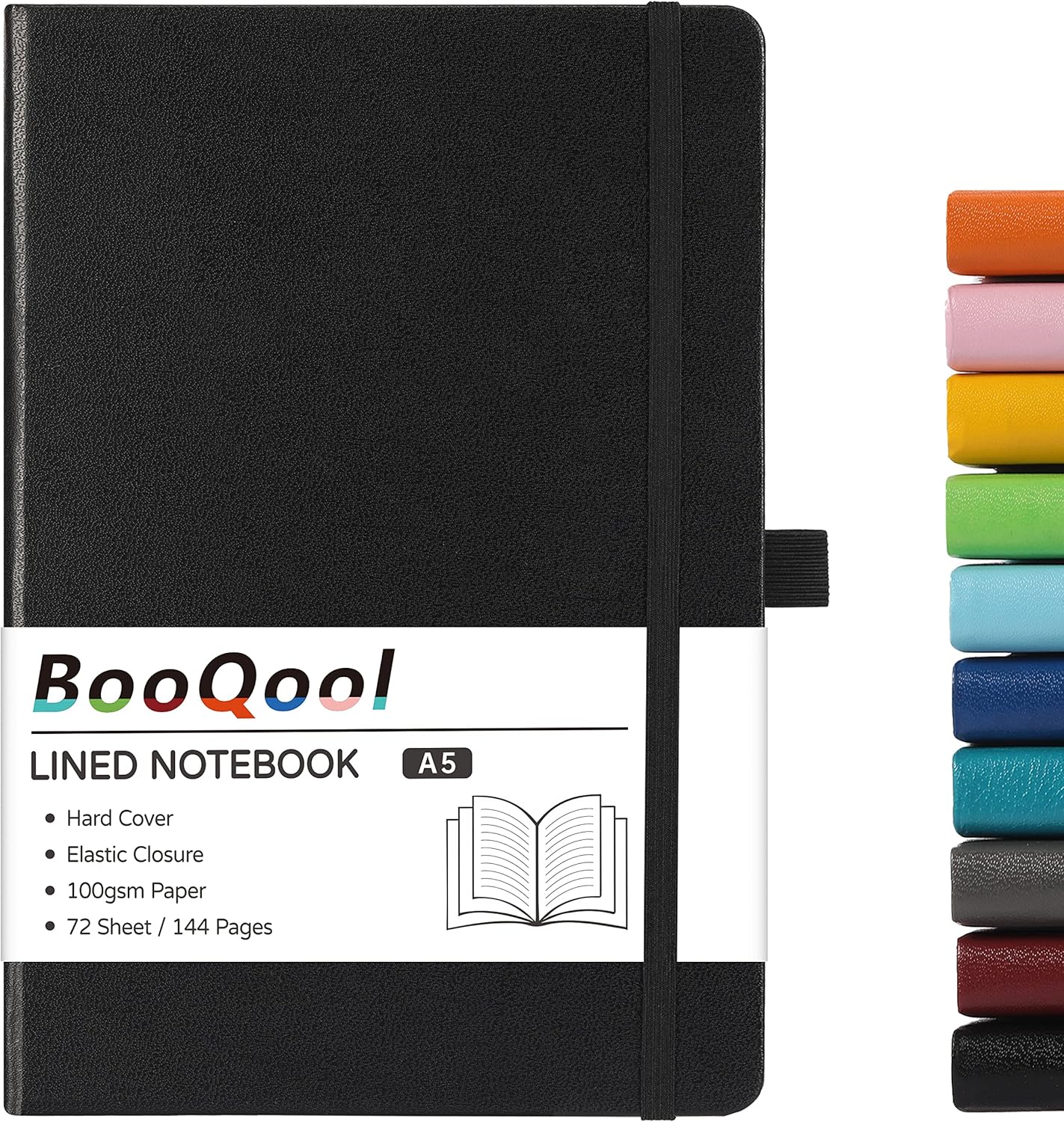 A5 Notebook - Notebook A5 with Premium Paper, Faux Leather Notebook, 5.7" X 8.4", Hardcover, 144 Pages - Black