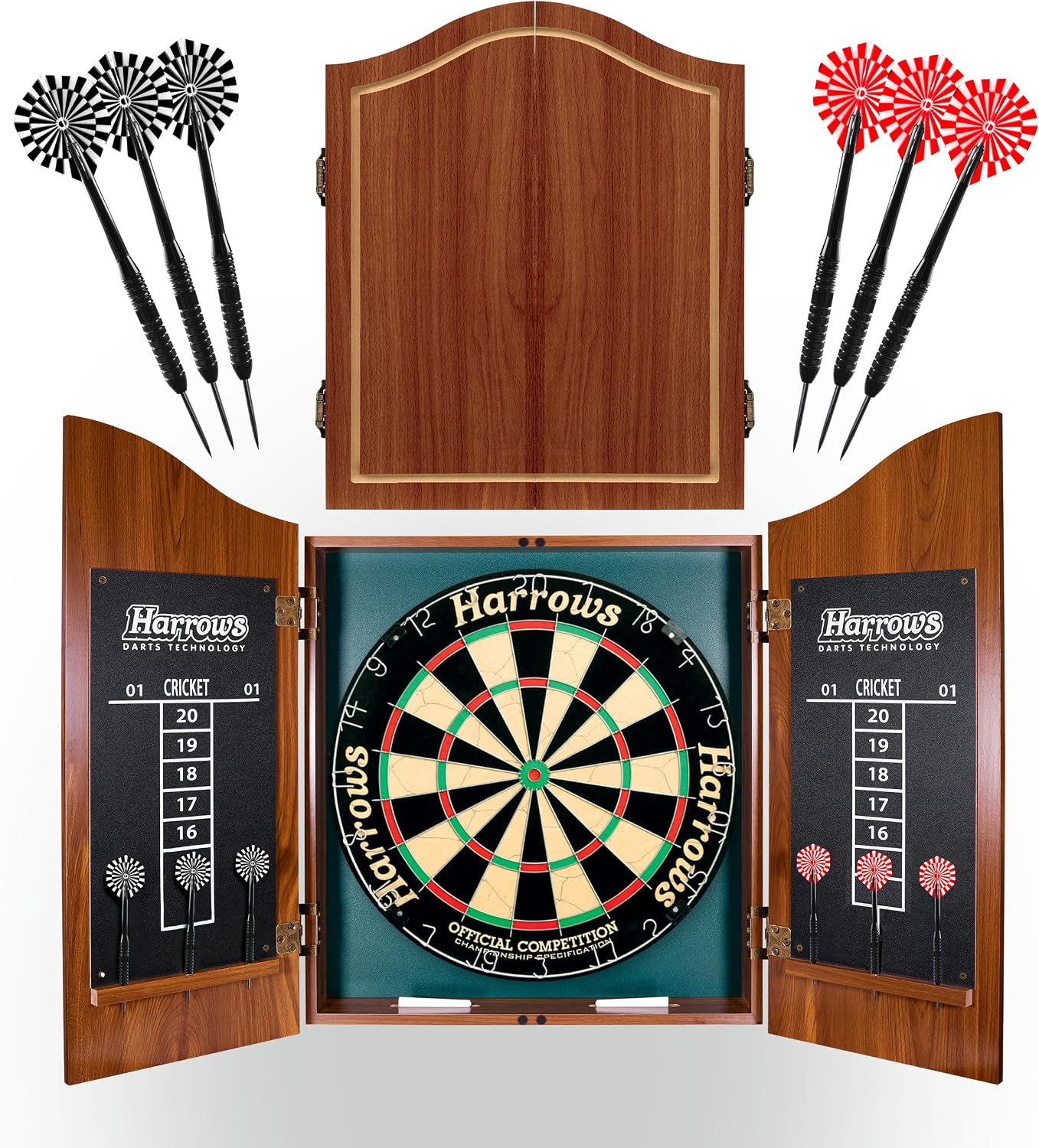 Harrows Dartboard Cabinet Sets – Choice of Pro’s Choice Wooden Cabinet or Top Shot Aluminium Set with Official Competition Board, 6 Darts & Accessories – Home, Club & Gift Options