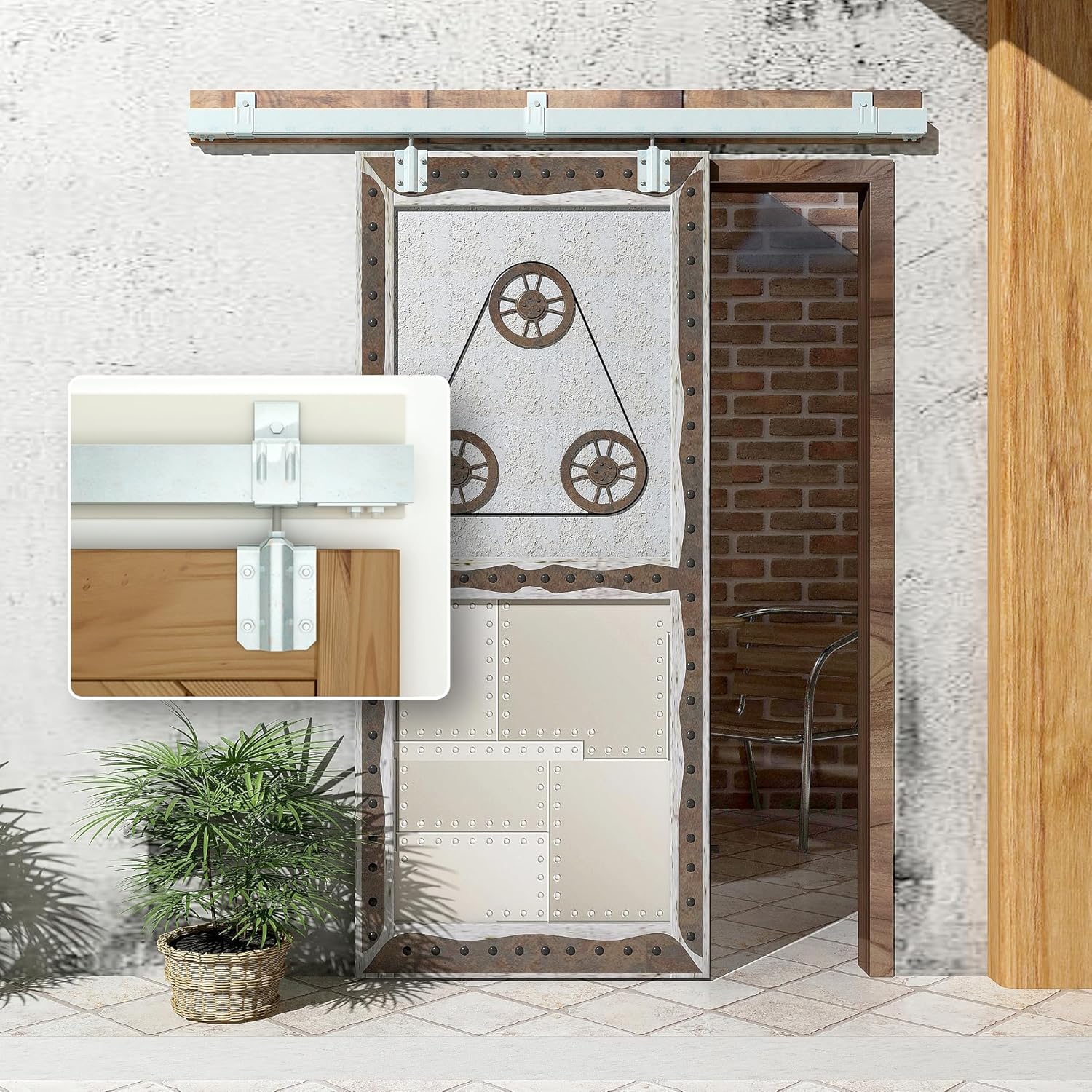 DIYHD 8FT Raw Material Galvanized Box Track Sliding Barn Door Hardware for Exterior Barn Door