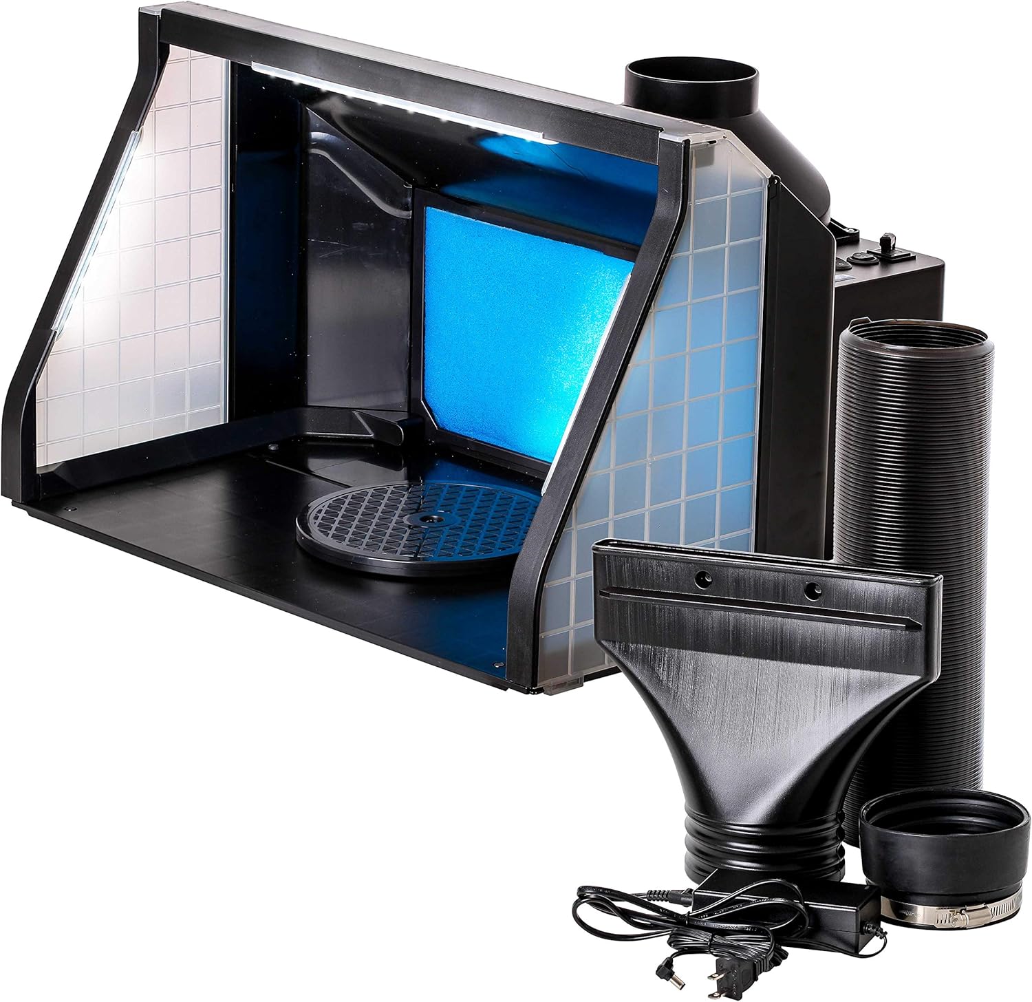 Master Airbrush Large Portable Airbrush Spray Booth Station with LED Lights, 25W Fan, Turntable & 6' Exhaust Hose, 22.25"x19"x14" Hobby Airbrush Booth for Painting, Models, Arts, Crafts, Cakes