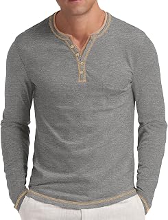 Aimeilgot Mens Henley Long Sleeve Shirts Front Placket Casual T-Shirts Washed Soft Classic Tee