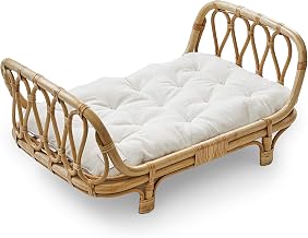 Premium Rattan Baby Doll Bed 17 x 10 x 7,5 in - Handcrafted Baby Doll Crib - Perfect First Wooden Doll Bed - Dreamy Wicker Doll Bed - Baby Photoshoot Props (Small)
