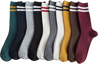 ACCFOD Womens Striped Crew Socks 5-10 Pairs Cute Retro Long Socks Vintage Fun Fashion Athletic Aesthetic High Socks for Women
