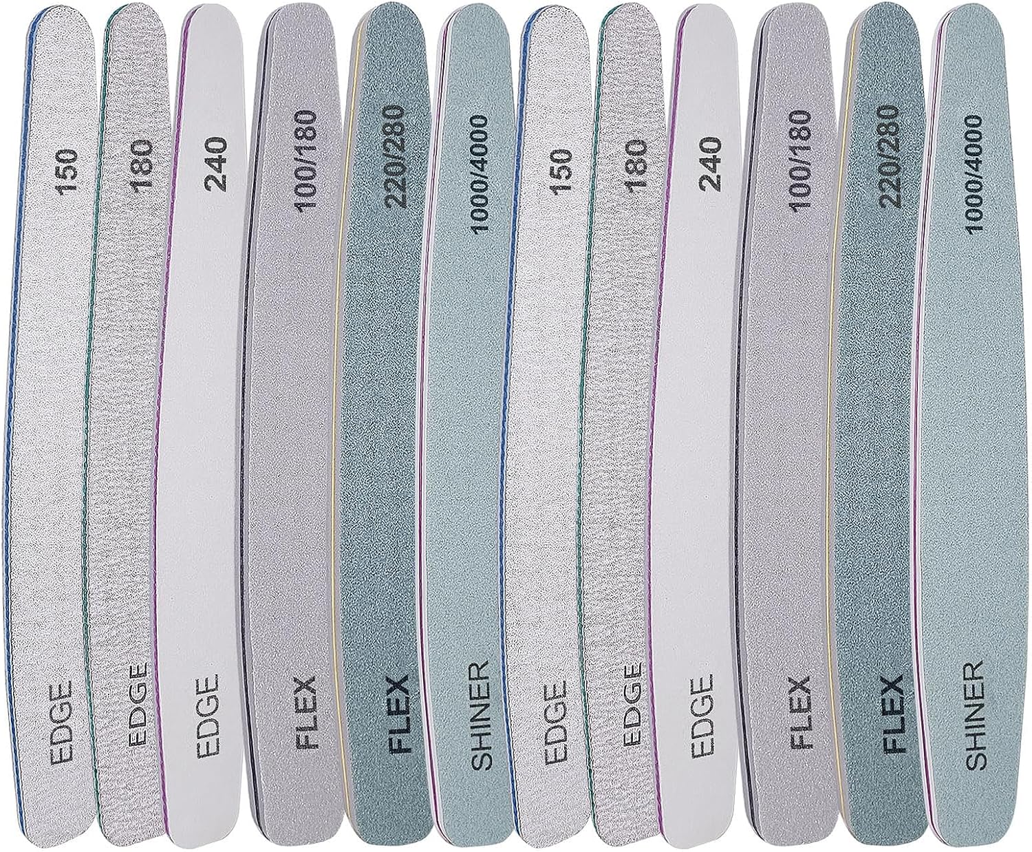 Nail File and Buffer Set (12 Pcs), Professional Nail File Kit for Acrylic and Natural Nails, Soft Nail Filer Gel Nail Files buffers Filing Emery Board 100/150/180/220/240/280/1000/4000 Grit