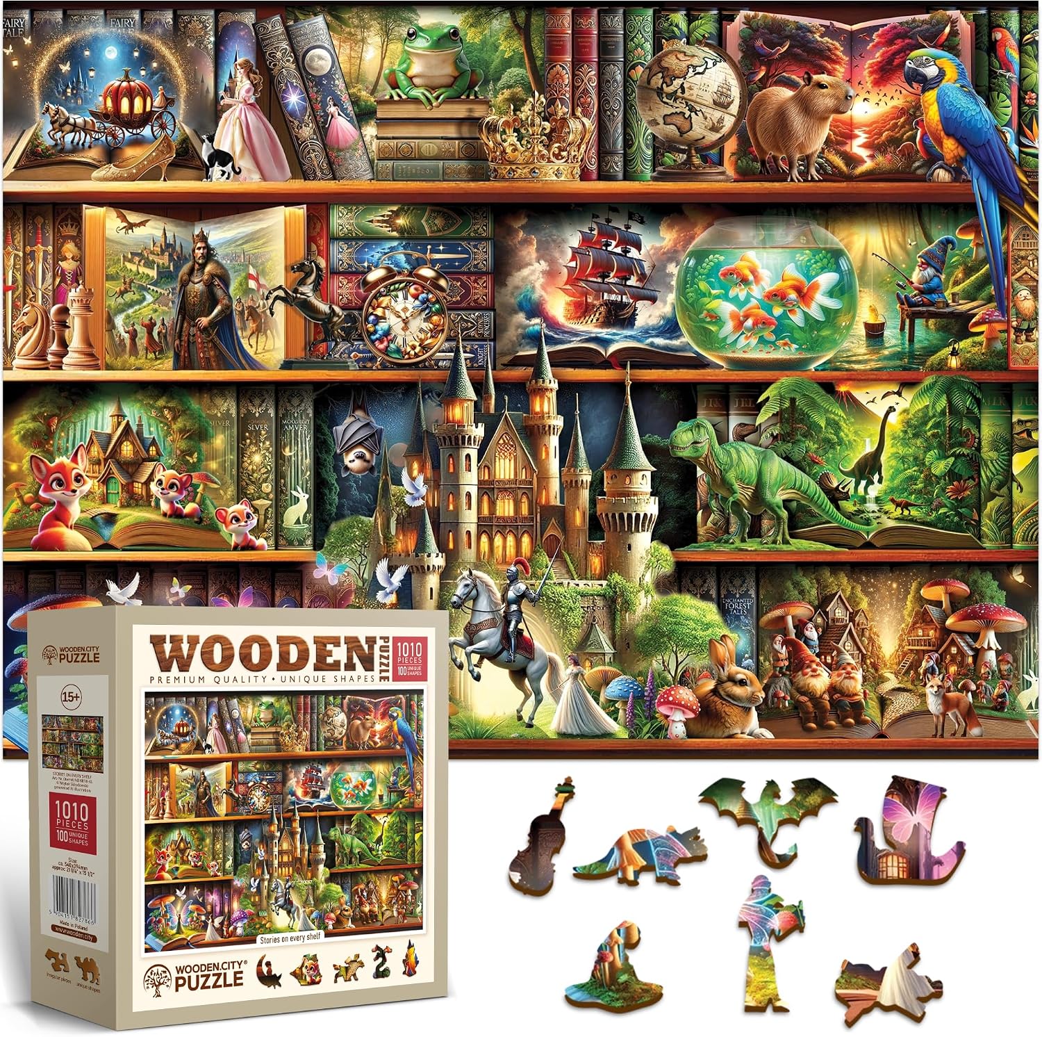 WOODEN.CITY Stories on Every Shelf 1000 Piece Wooden Jigsaw for Adults
