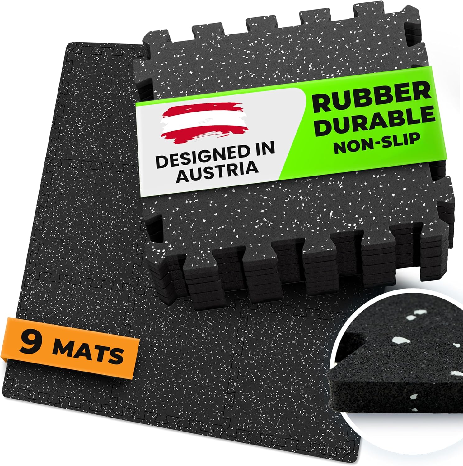 Interlocking Rubber Floor Mat: Multi Piece Protective Gym Flooring Set Exercise Mats EVA Puzzle Gum Tiles, Ground Surface Protection Play Workout Underlay Matting Sports Pool Home Fitness Garage