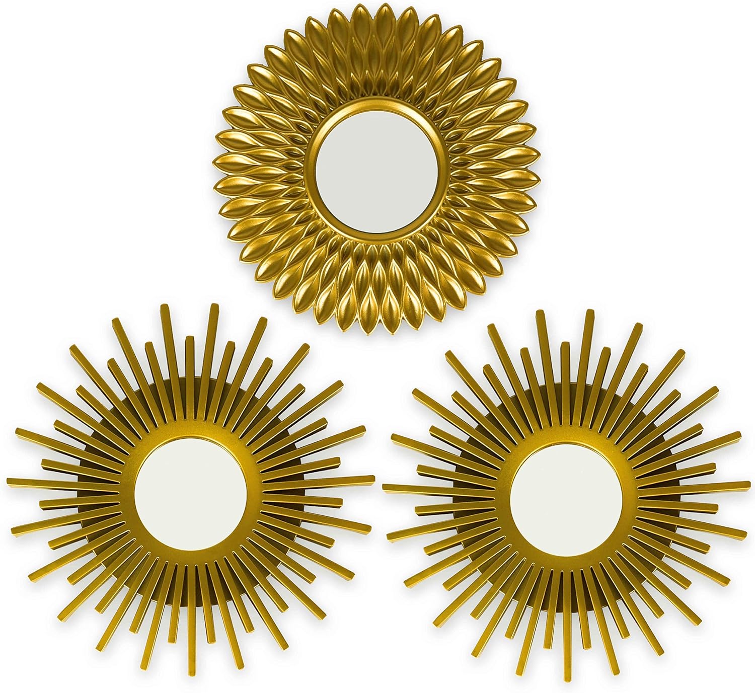BONNYCO Wall Mirrors Pack of 3 Round Gold Mirrors for Living Room, Home Decor and Bedroom | Hanging Wall Decoration Hallway | Small Shabby Chic Home Accessories Mounted | Gifts for Women and Mums