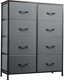 WLIVE Fabric Dresser for Bedroom, Tall Dresser with 8 Drawers, Storage Tower with Fabric Bins, Double Dresser, Chest of Drawers for Closet, Living Room, Hallway, Dark Gray