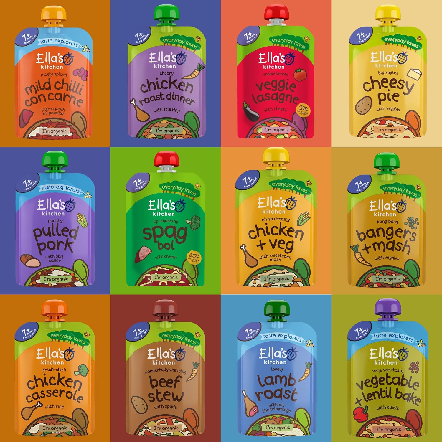 Ella's Kitchen Mixed Case Selections Stage 2 Organic Baby Food From 7+ Months (12x130g)