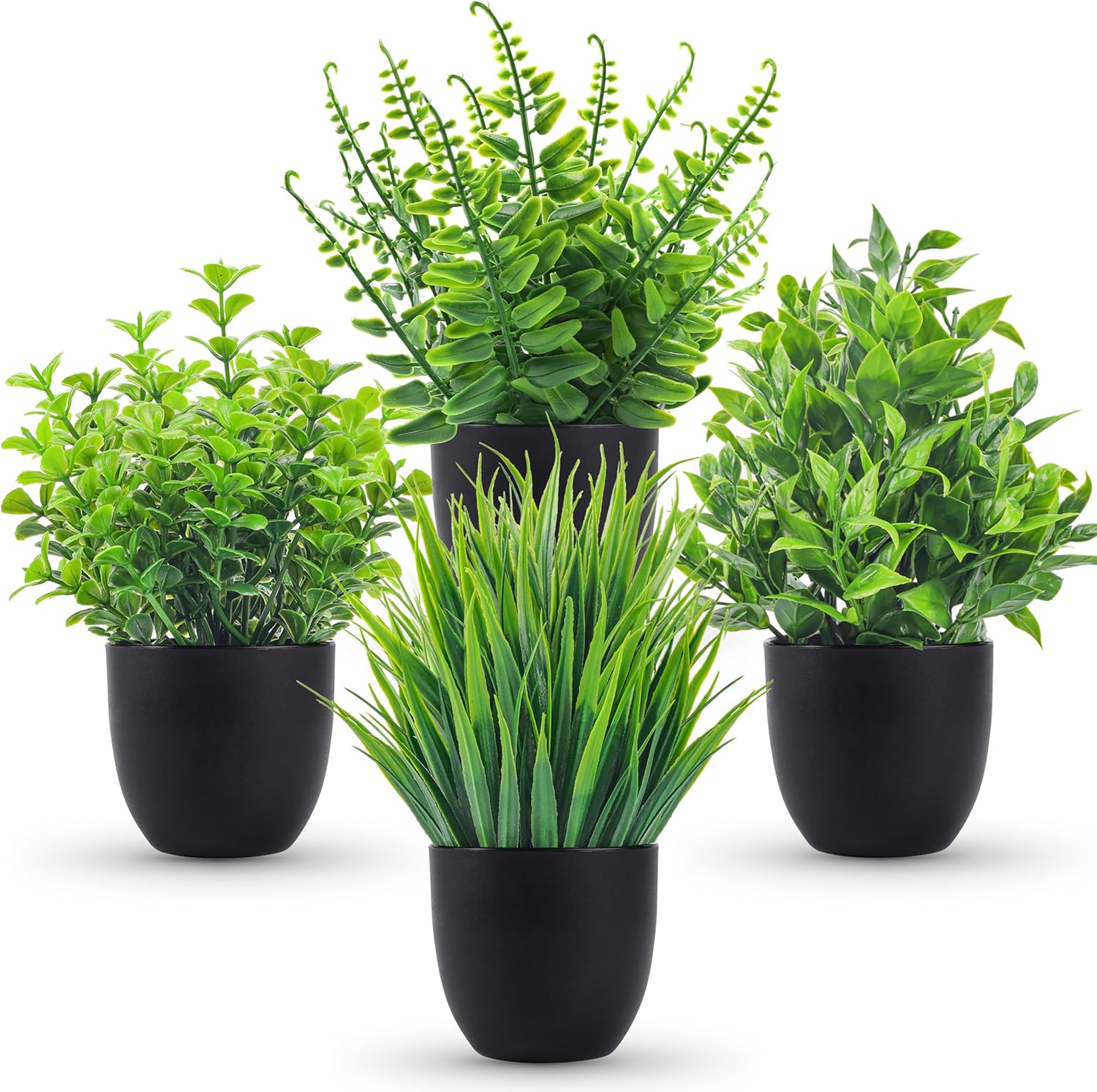 Der Rose Fake Plants 4 Packs Artificial Plants Small Faux Plants Black Bathroom Accessories for Bathroom Home Office Desk Decor Indoor