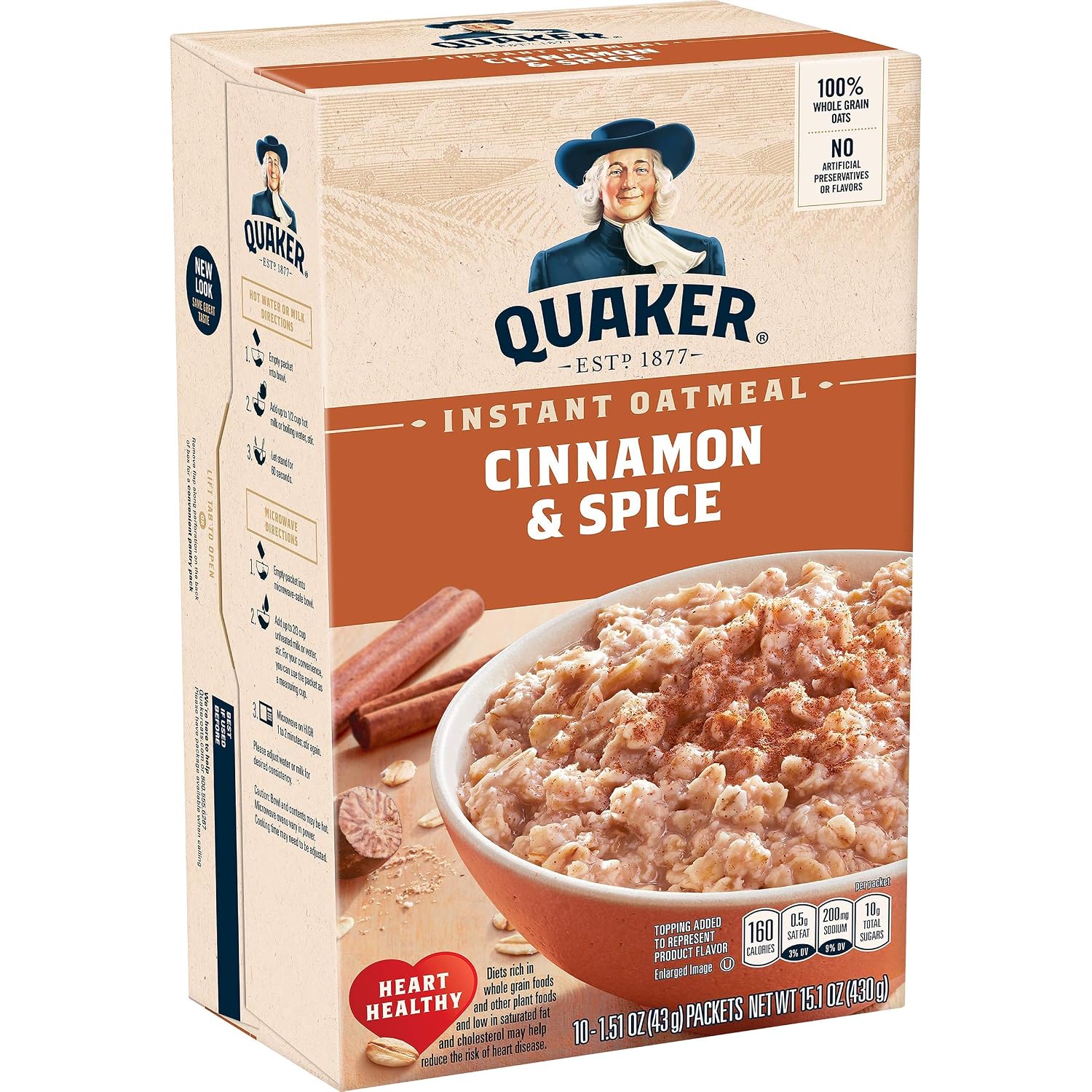 Quaker, Instant Oatmeal, Cinnamon and Spice, 1.51 Ounce (Pack of 10)