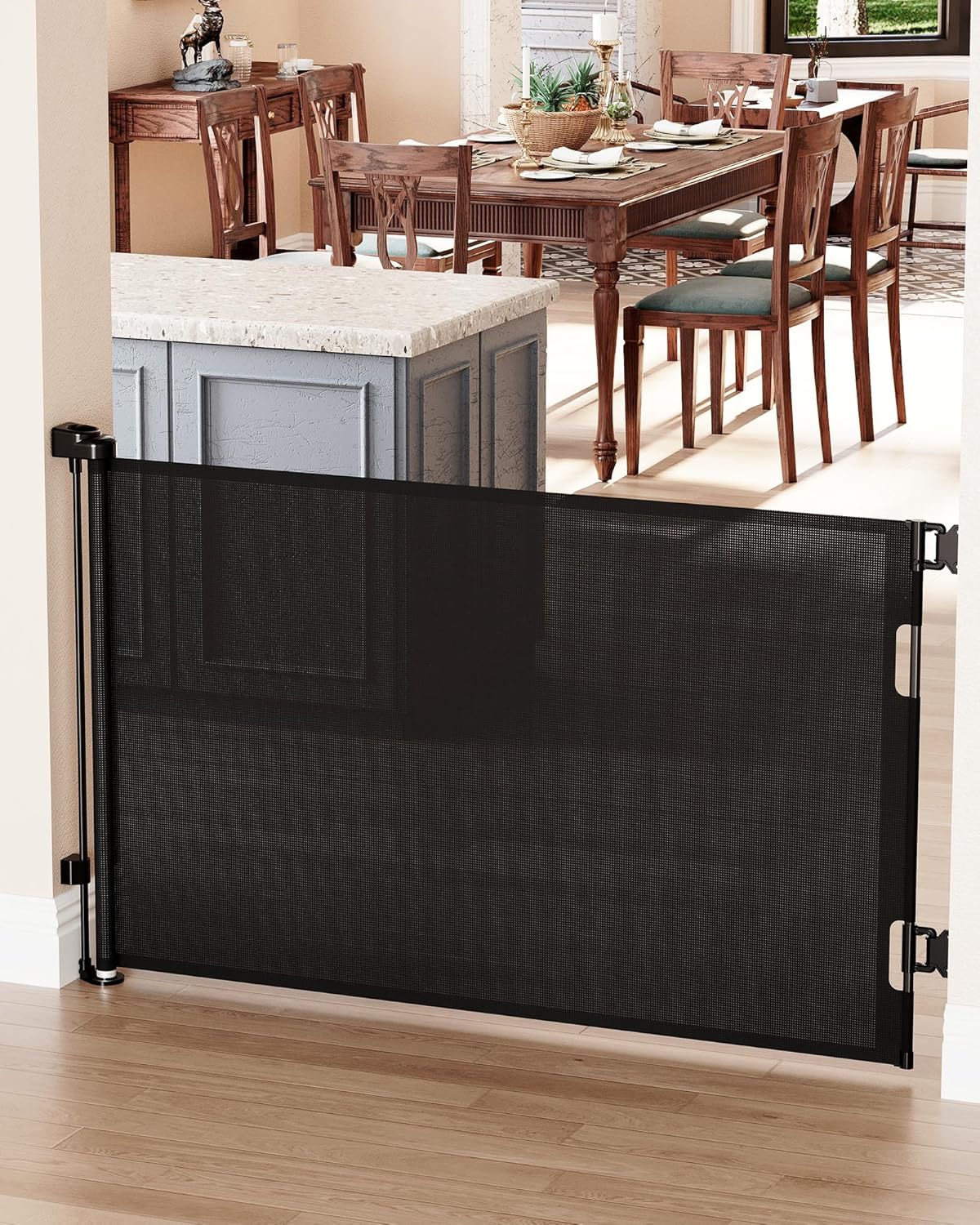 Cumbor Retractable Gates for Stairs, Mesh Dog Gate for The House, Wide Pet Gate 33" Tall, Extends to 55" Wide, Long Safety Gates for Doorways, Hallways, Cat Gate Indoor/Outdoor(Black)
