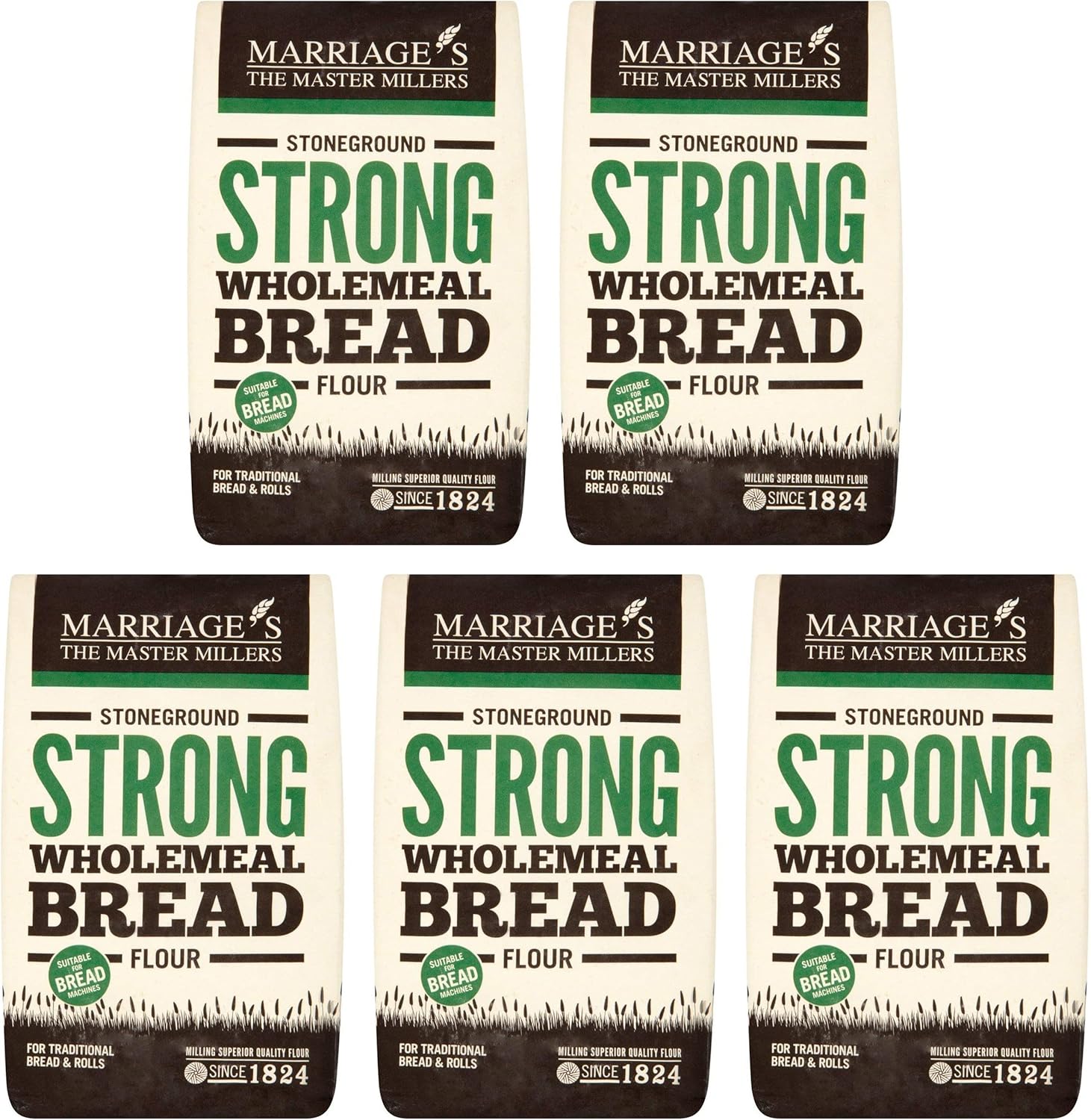 Marriages Stoneground Strong Wholemeal Bread Flour, 1.5kg (Pack of 5)