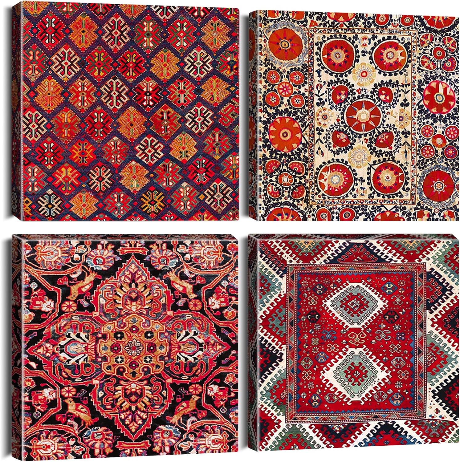 Artscope 4 Pieces Traditional Vintage Wall Art Canvas Prints - Bohemian Turkish Moroccan Style Picture Painting - Modern Wall Artwork Framed for Gifts Bathroom Home Kitchen Office Decor - 30 x 30 CM