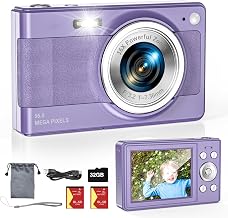 Upgrade Digital Camera, 56MP FHD 1080P Camera for Kids with 16x Zoom Anti Shake, Kid Camera with 32GB TF Card, Two Batteries, Lanyard, Compact Small Camera for Kids Boys Girls(Purple)