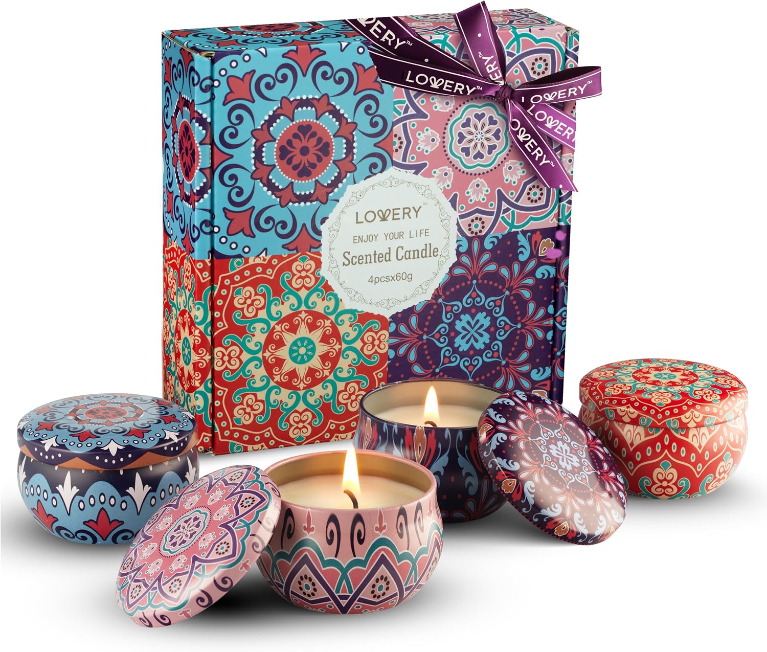 Candles Gifts for Women, Scented Candles, 10% Essential Oil Aromatherapy Candle, 4 Pc Stress Relief Gifts for Women, 120h Burning Soy Candles for Home, Birthday, Christmas, Mother's Day Gifts for Men