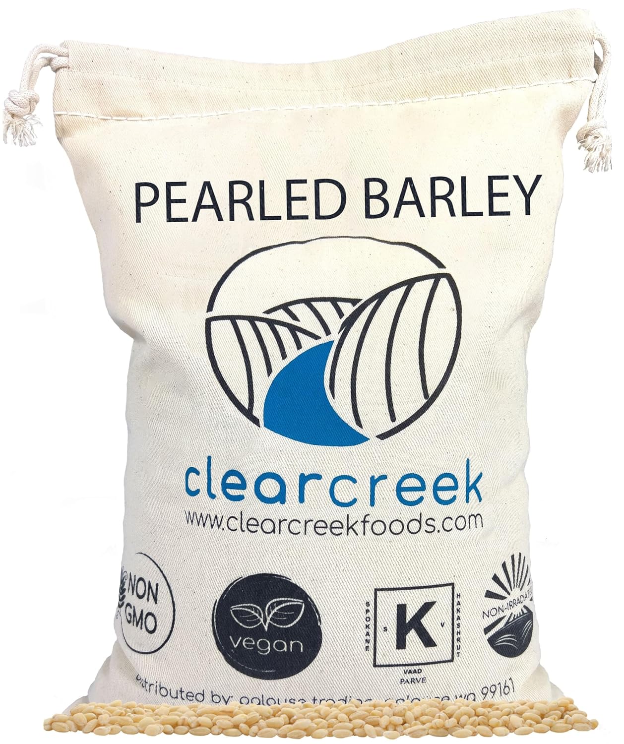 Certified Glyphosate Residue Free Pearl Barley | 4 lb Drawstring Bag | Non-GMO | Kosher | Vegan | Non-Irradiated