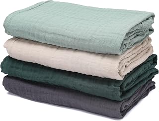 Baby Muslin Swaddle Blankets for Boys and Girls,4-Pack Breathable and Skin-Friendly,Wrap Soft Silky Cotton Muslin Swaddle Blankets/Atrovirens/Green/Apricot White/Grey…