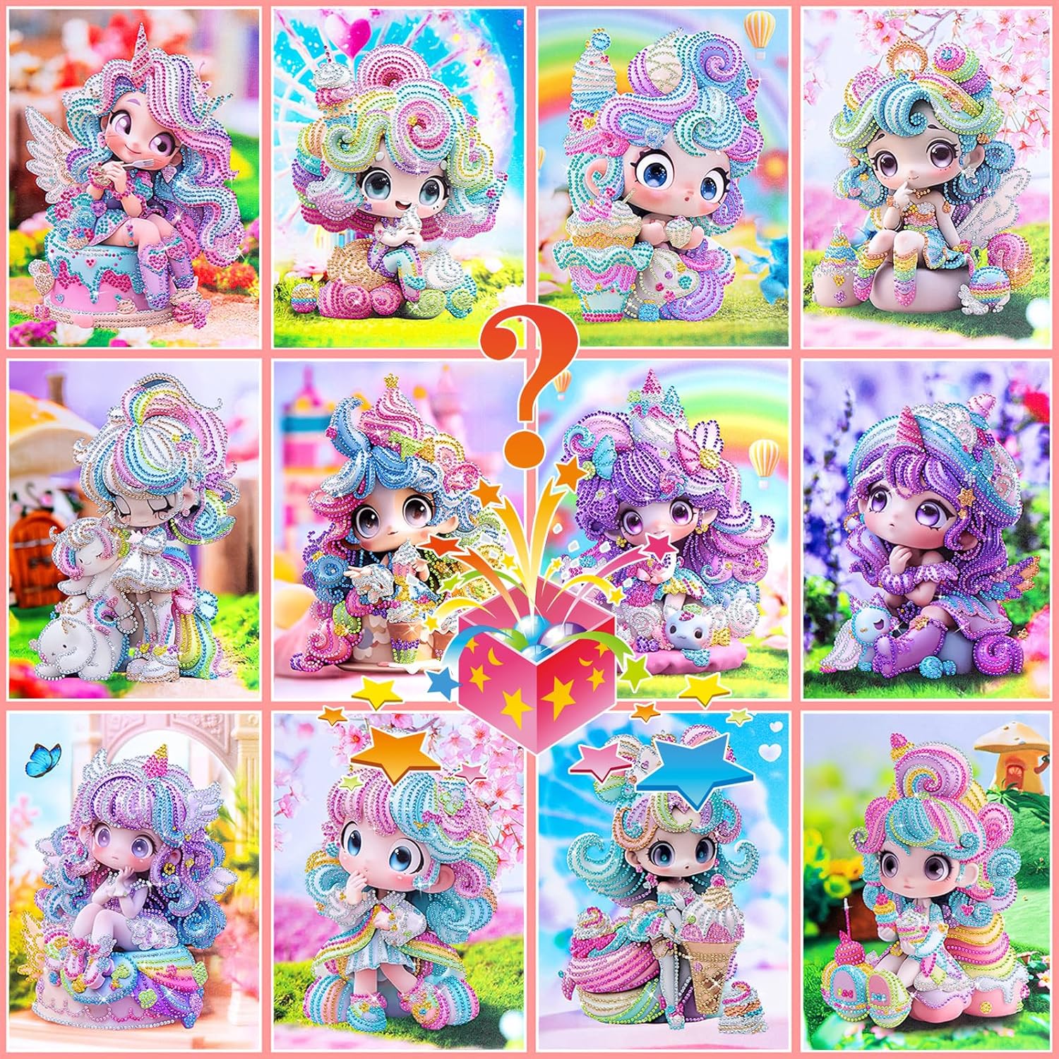 CAYUDEN Mystery Diamond Painting Kits with Frame, Single Random Diamond Painting with Frame 9x12 in Icecream Princess Mystery Diamond Dots Kit Blind Boxes Gem Art Crafts for Adults Kids 6 7 8 10 12