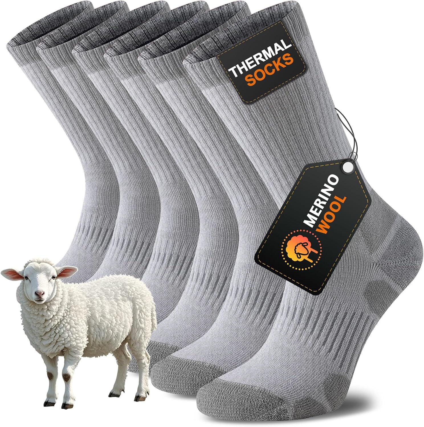 Merino Wool Hiking Socks for Men & Women, Thick Cushioned Walking Socks, Seamless & Breathable Anti-Blister Crew Socks for Sports, Running, Outdoor, Work, Cycling, Trekking,3 Pairs Unisex