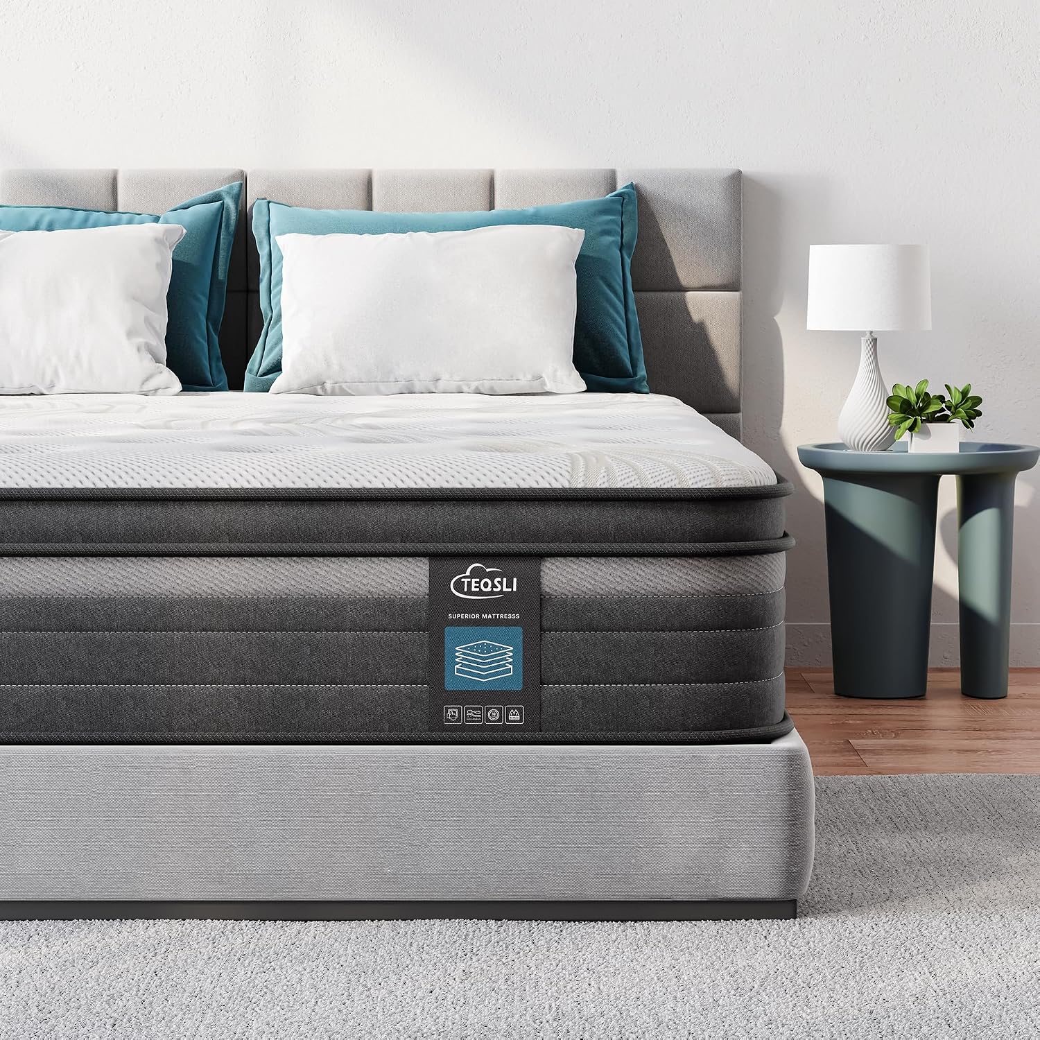 TeQsli Gel Memory Foam Pocket Sprung Double Mattress 4FT6 with Breathable Soft Fabric, 10.6 Inch Orthopedic Mattress Double for Pressure & Back Pain Relief, Medium Firm Mattress in a Box 135x190x27cm