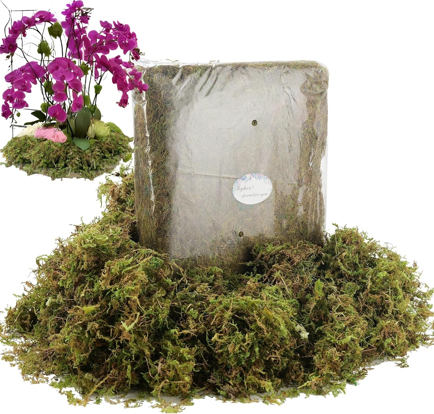 BYHER 19 OZ Fake Moss for Potted Plants Indoor, Artificial Moss for DIY Crafts, Faux Decroative Moss for Fake Plants Home & Garden Wedding Decor (Fresh Green - 540gr)