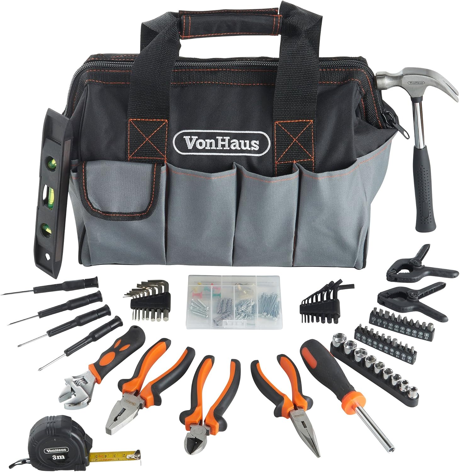 VonHaus Tool Set - 92pcs Tool Kits for Home DIY Tasks - Household DIY Kit for Beginners - Includes Wrench, Hammer, Sockets, Screwdriver and More - Home Kit Set and Durable Carry Bag