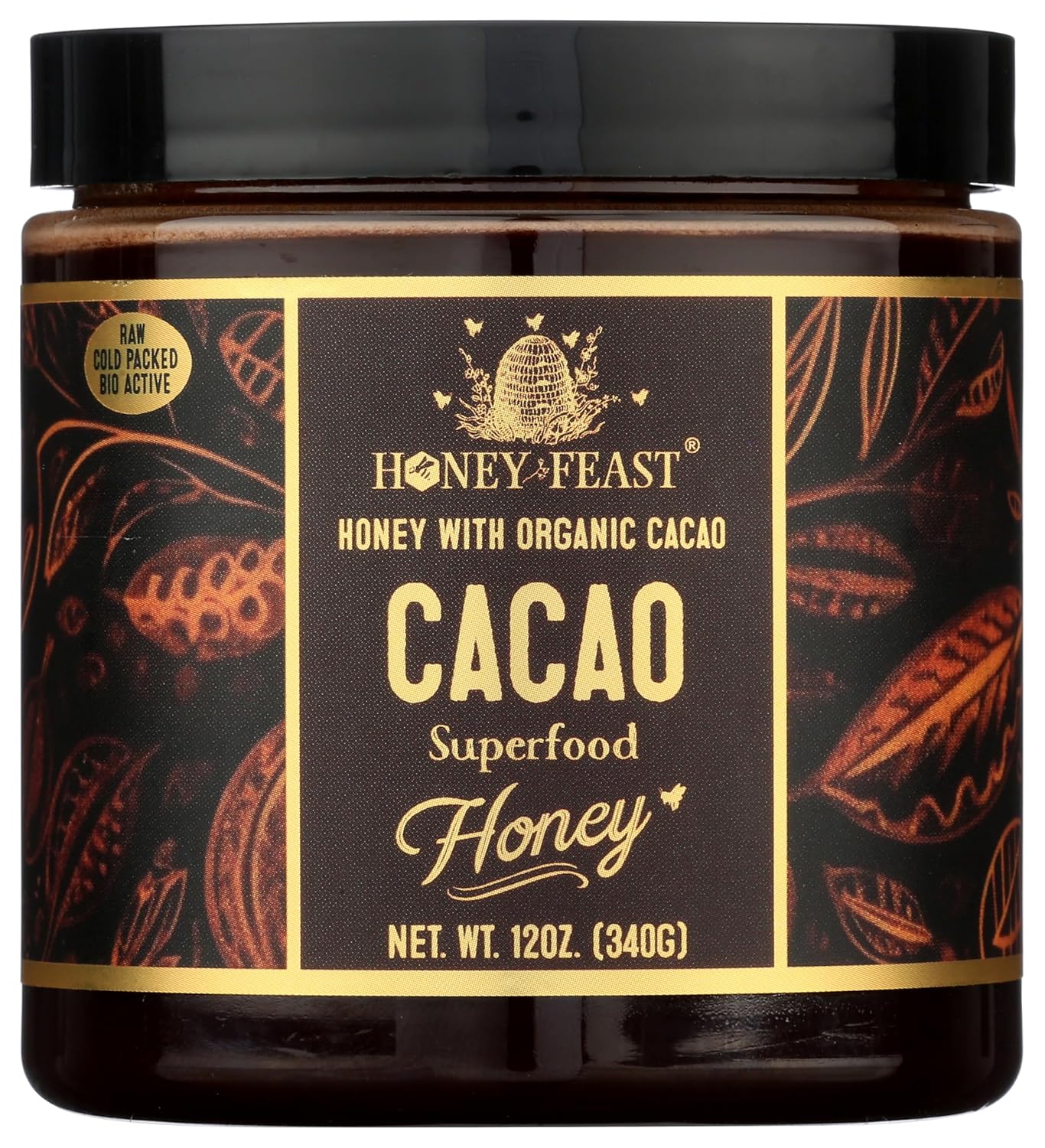HONEY FEAST Raw Honey with Organic Cacao, 12oz | Chocolate Honey | Gourmet Cocoa Flavor | Raw Cacao Superfood Blend | Perfect for Foodies & Gifts | Sustainable Central Florida Apiary