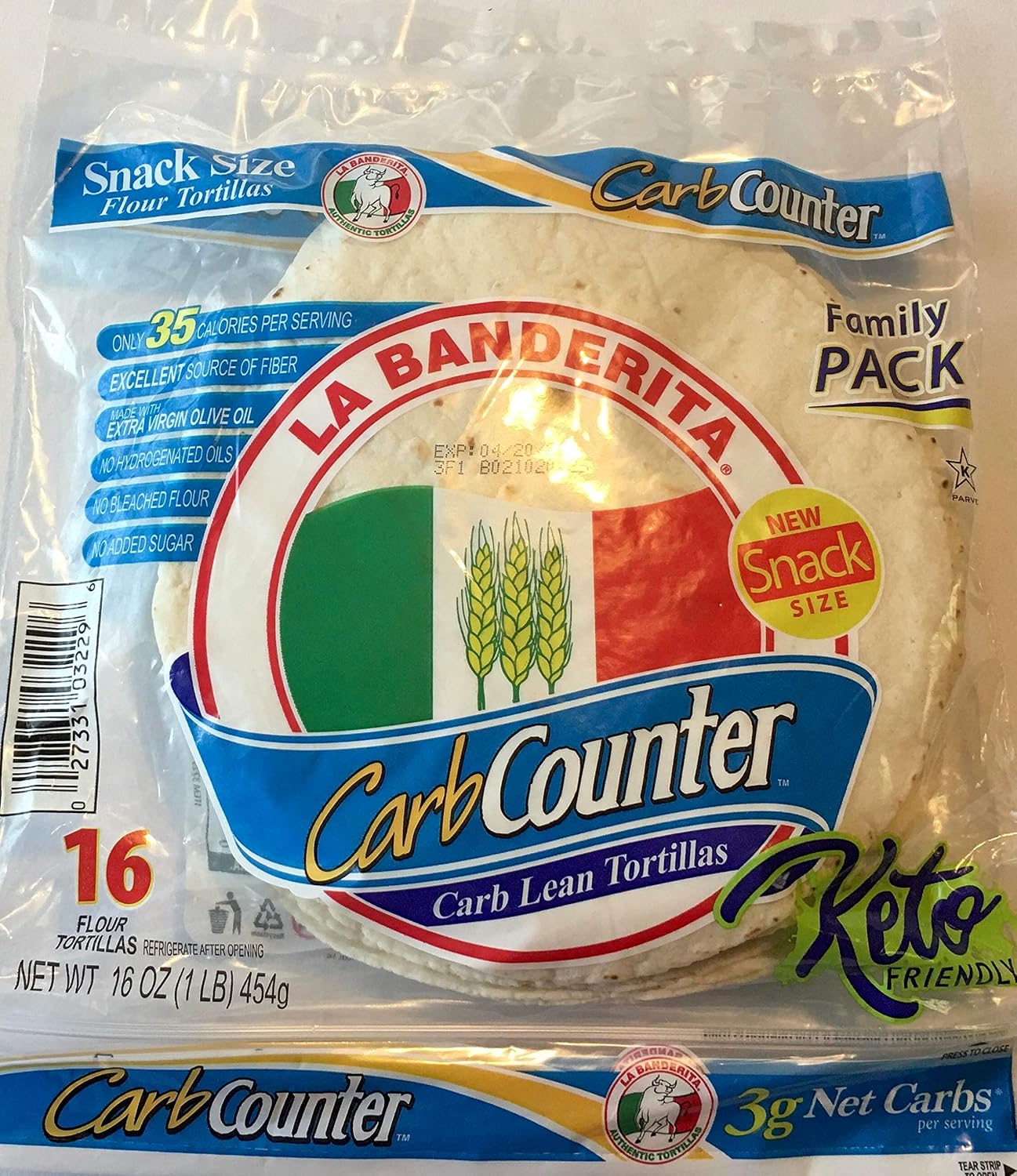 Keto Friendly Carb Counter Snack Size Flour Lean Tortillas 16 ct | 3g Net Carb Star K Kosher Family Size 2 Pack
