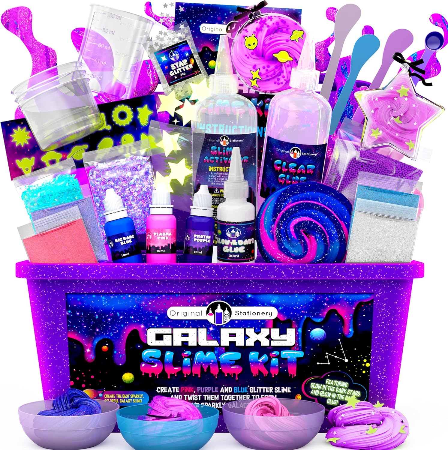Original Stationery: Galaxy Slime Kit with Glow in The Dark Glue & Stars to Make Glitter & Galactic Slime! for Girls and Boys