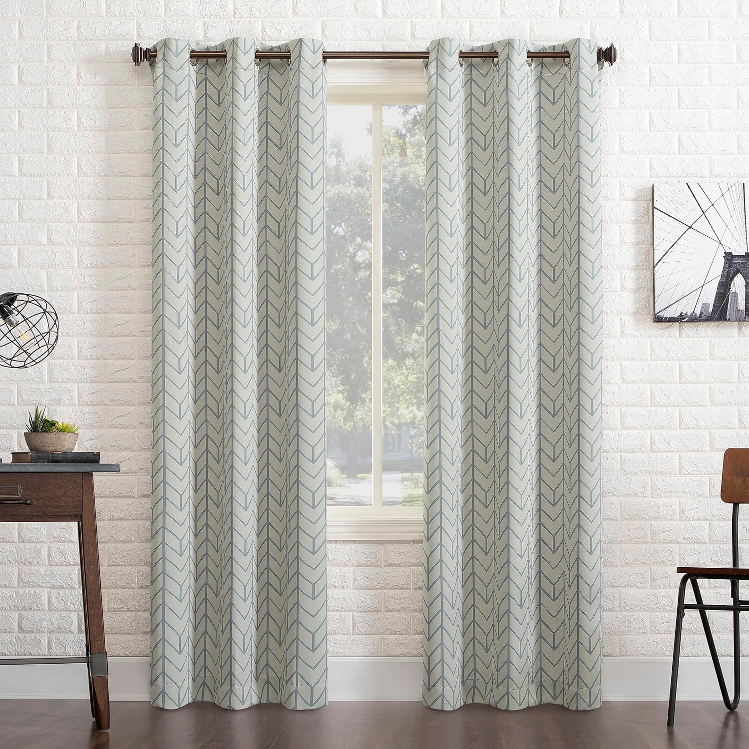 Sun Zero Kenwood Chevron Blackout Grommet Curtain Panel, 40" x 84", Stone