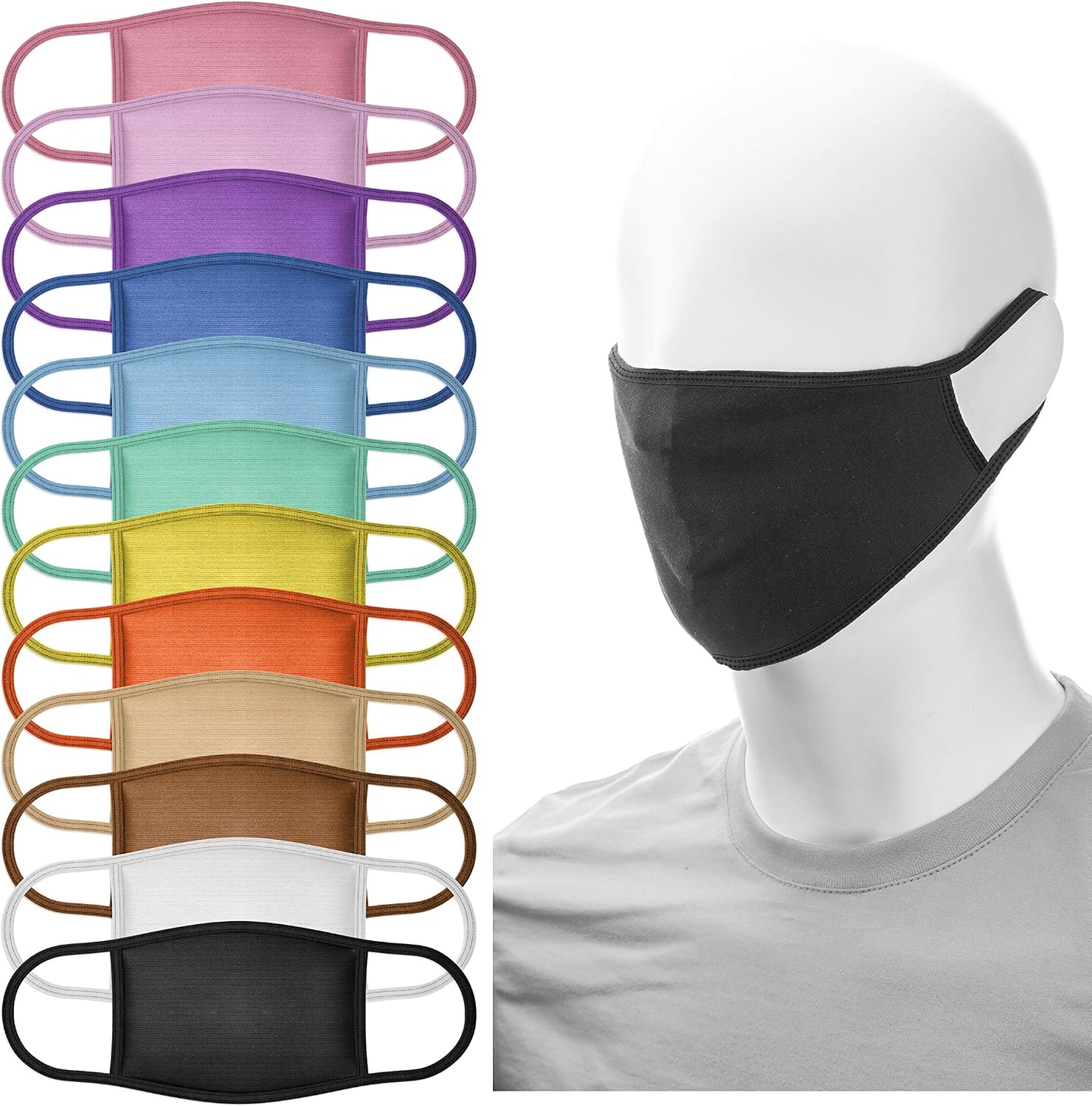 12 Pack Face Masks | Washable and Reusable | 2 Ply Cotton Spandex | Regular Size