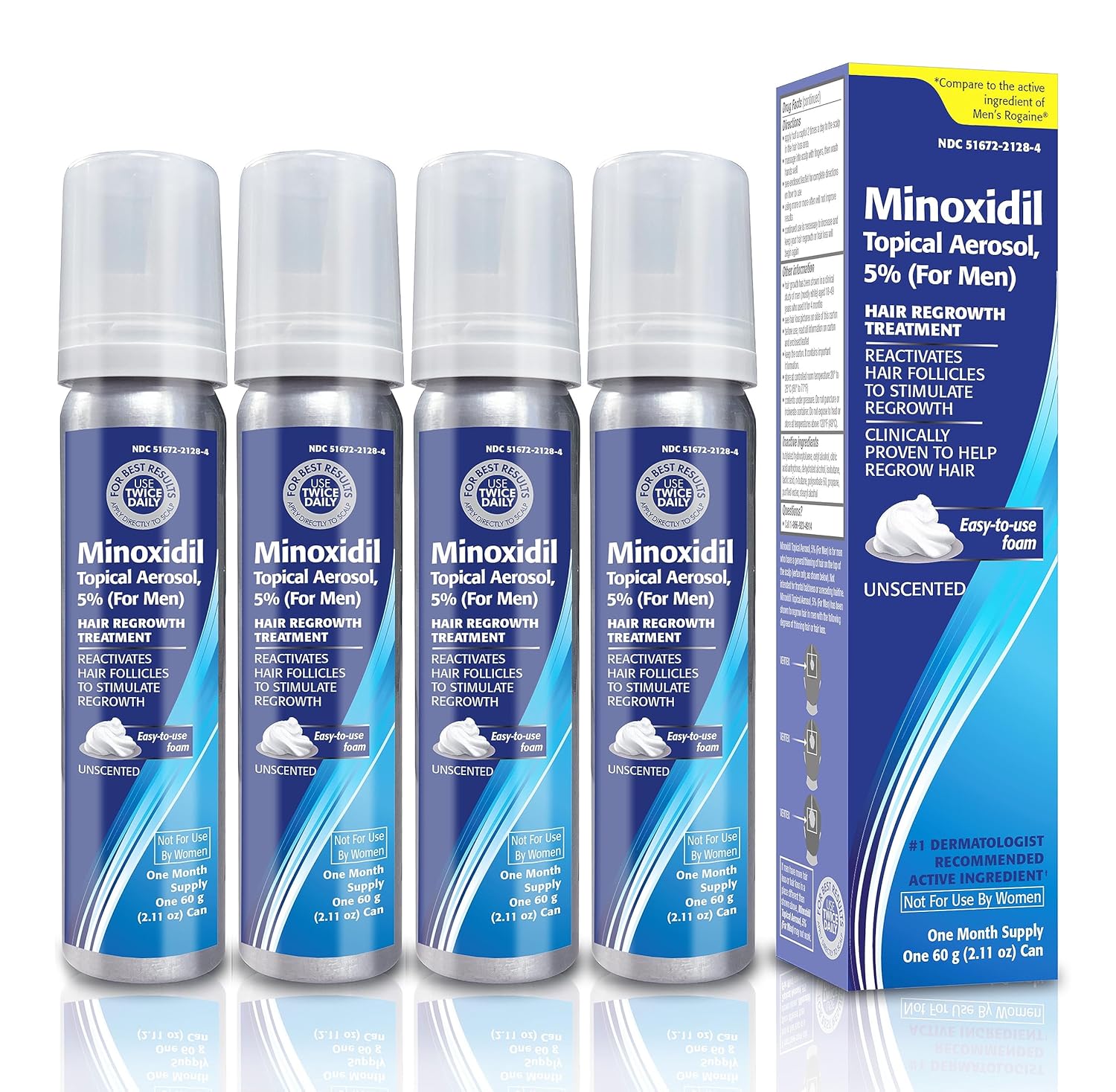 Minoxidil 5% Topical Aerosol Foam, Hair Regrowth 4 Months Treatment for Men, 2.11 oz (4 Pack)