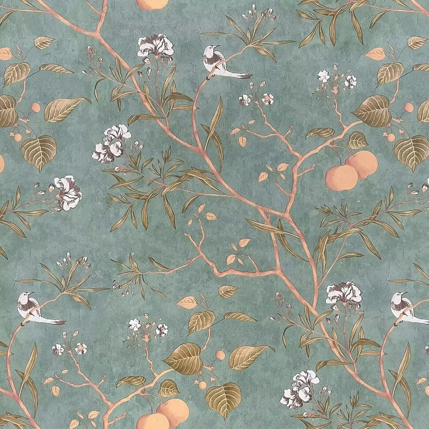 Green Leaf Wallpaper Peel and Stick Bird Wallpaper 17.5" x 393" Vintage Contact Paper Waterproof Self Adhesive Removable Boho Floral Wall Paper for Bedroom Walls Cabinet Locker