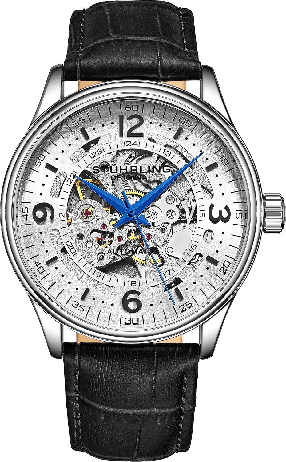 Stuhrling Original Men's Automatic Skeleton Dress Watch Genuine Leather Band with self Winding Mechanical Movement (Rose Gold)