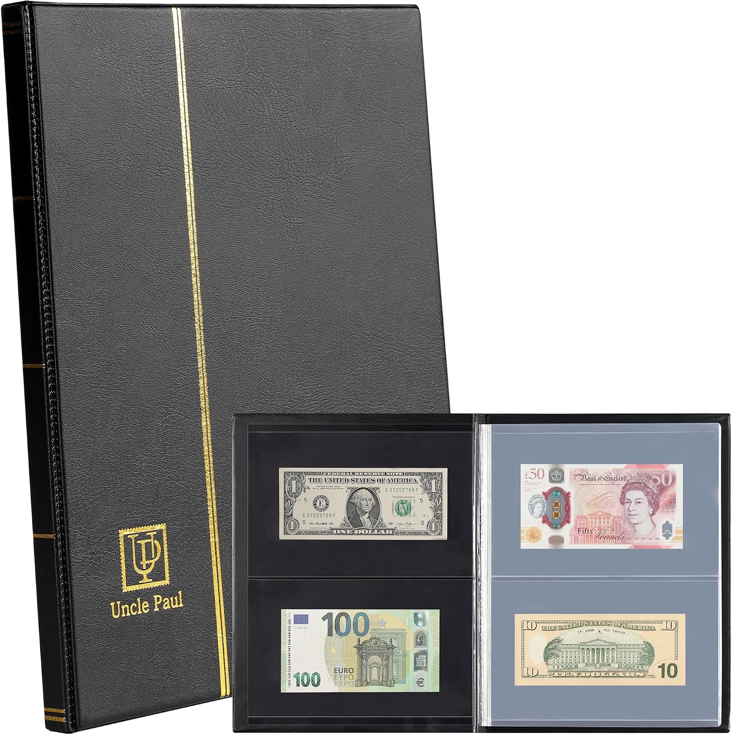40 Pockets Currency Album Banknotes Holder Leatherette Hard Cover