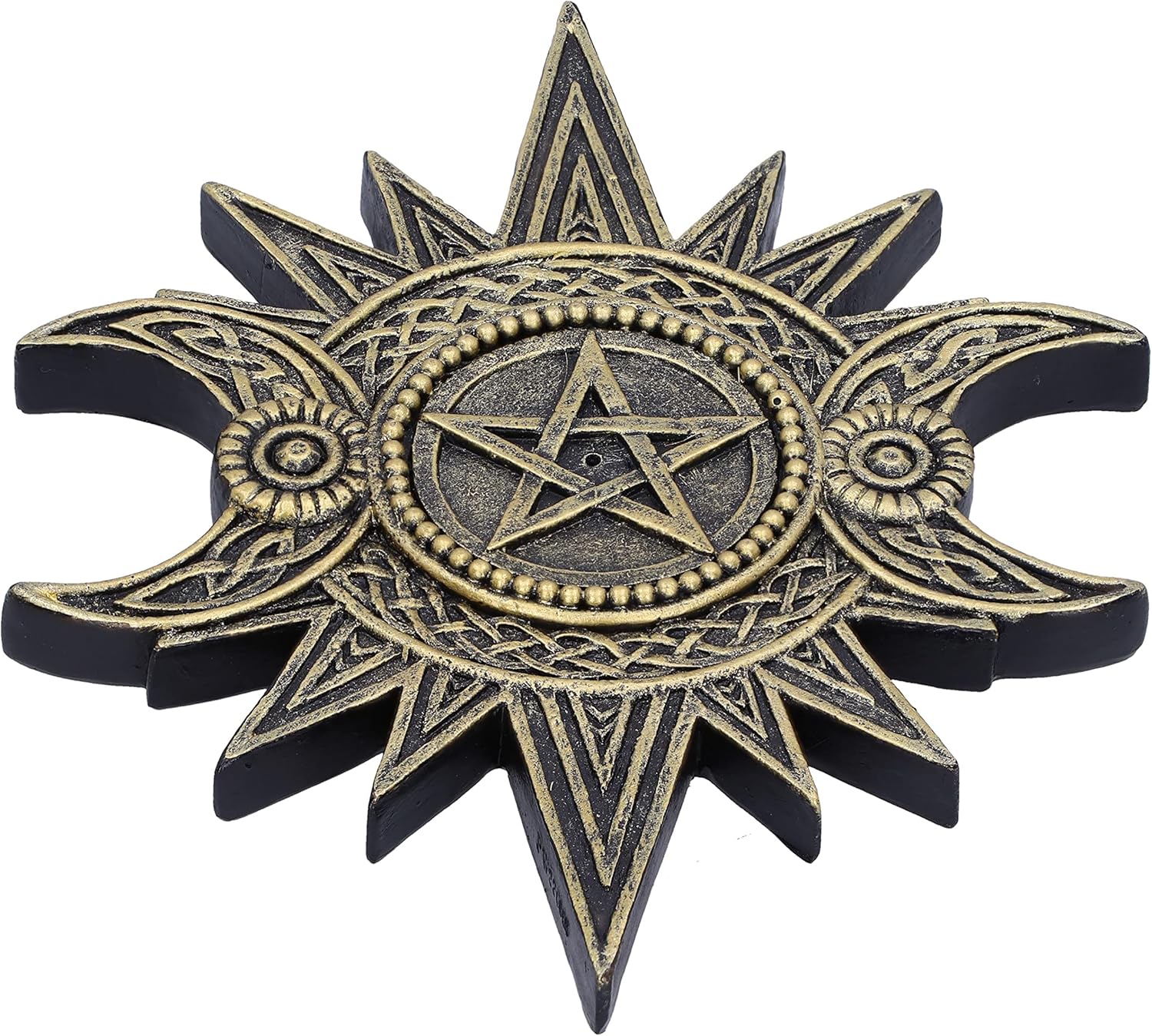 Nemesis Now Celestial Worship Incense Burner 17.3cm, Resin, Gold/Black, Triple Moon Incense Holder, Classic Triple Moon Design, Cast in the Finest Resin, Hand-Painted, Holds Incense Stick
