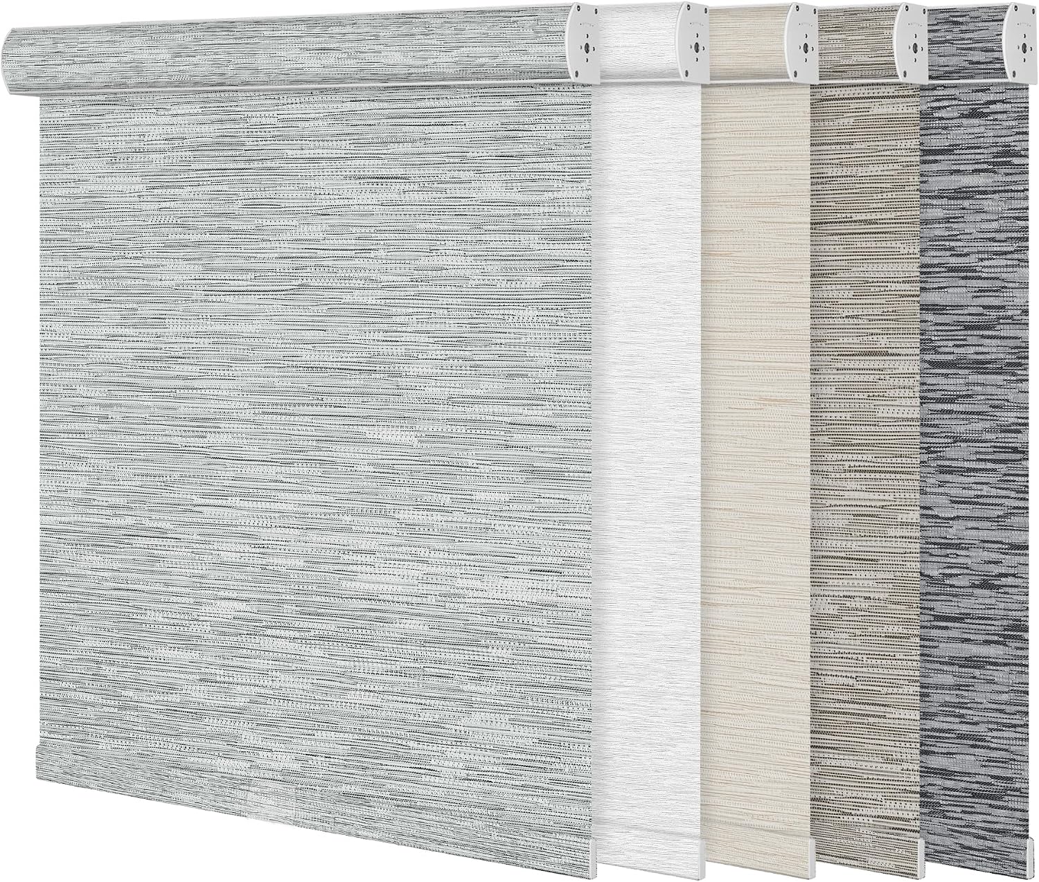 Blackout Roller Shades for Windows,Cordless,Striped Jacquard Roller Blinds with Cassette Valance,Thermal Insulated UV Protection Window Shades for Home Office Bedroom,Gray,Custom Sizes
