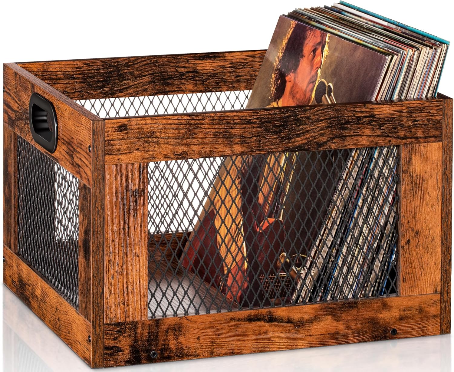 Vinyl Record Storage Crate Wooden Record Holder, Classic Cube Record Organizer Storage 100+ Records, Brown Color Vinyl Record Holder for Albums Super Easy to Assemble…